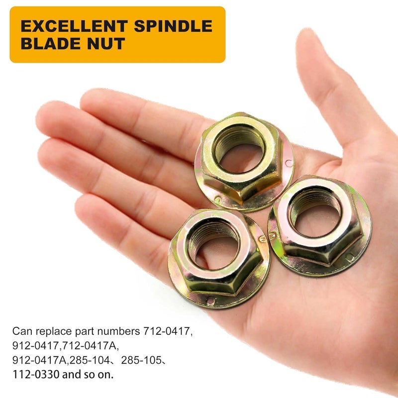 Metalsuberg Spindle Blade Nuts of Hex Flanged, 5/8"-18 Thread.Replaces 712-0417, 753-05549, 912-0417A for Cub Cadet,Zero Turn Mower RZT50, MTD, White, Toro, Troy Bilt Garden Tractors (3pcs Pack) - Image 4
